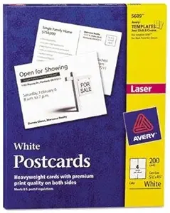 Avery 5-1/2" x 4-1/4", 200-Cards, White Laser Postcard Stock