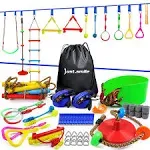 Ninja Slackline Ninja Warrior Obstacle Course for Kids-2x52ft with Swing, Rope Ladder,Climbing Bar,Ring,Outdoor Ninja Course Training Equipment Set for Backyard