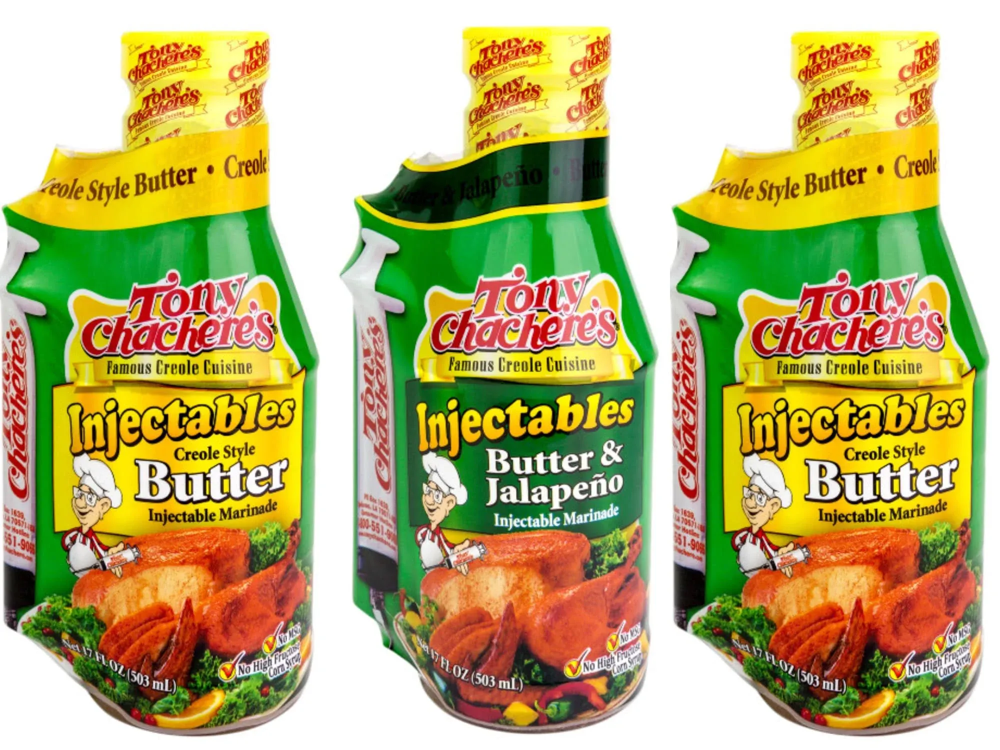 Tony Chachere Injectable Marinade Variety Pack Butter Butter Jalapeno and Roa...