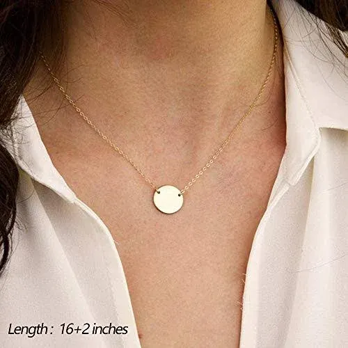 Turandoss Dainty Layered Choker Necklace, Handmade 14K Gold Plated Y Pendant Necklace Multilayer Bar Disc Necklace Adjustable Layering Choker Necklaces for Women