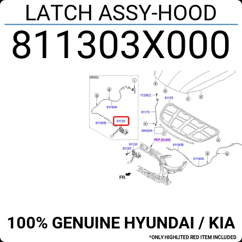 HYUNDAI Genuine 81130-3X000 Hood Latch Assembly