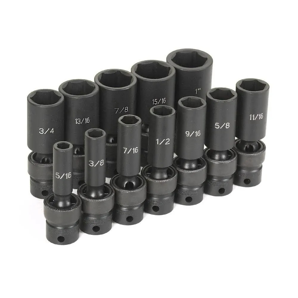 Grey Pneumatic 1212USD 12 Piece 3/8" Drive Semi Deep Sae Universal Impact Socket Set