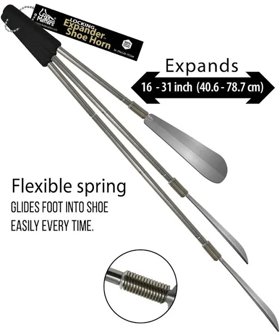 FootMatters Expander Shoe Horn Extra Long Handle - Twist to Lock - Extends 16 to 31 inches - 2 Pack