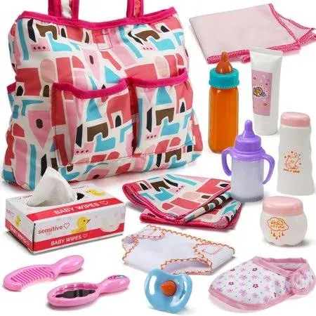 Pack baby doll accessories, baby doll feeding and caring set includes diaper bag