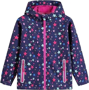 Mgeoy Kids Lightweight Waterproof Hooded Fleece Lined Rain Jacket