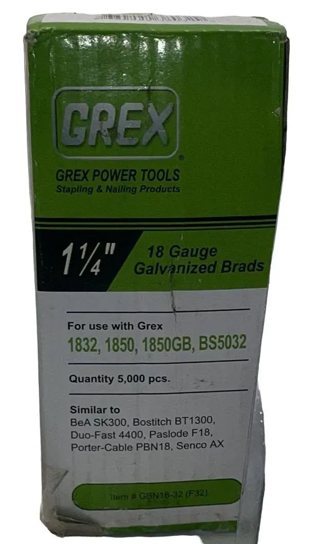 Grex GBN18-32 18 Gauge 1-1/4-Inch Length Galvanized Brad Nails (5,000 per BOX)