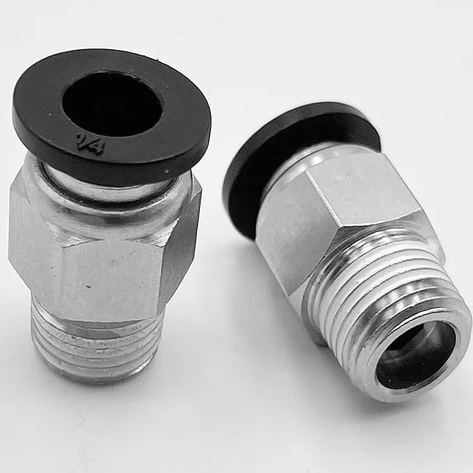 Utah Pneumatic 1/4"OD 1/8" NPT Air Push-to-Connect Fittings Union Male Air Line Fittings Straight Pneumatic Fitting Nylon & Nickel-Plated Brass