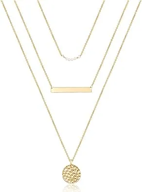 Dainty Layered Choker, Handmade 14K Gold Plated Y Pendant Multilayer Bar Disc