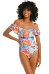 Plus Size Breezy Off-shoulder One-piece Swimsuit In Multi