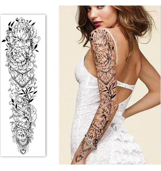 Yazhiji 18 Sheets Full Arm Waterproof Temporary Tattoos and Half Arm Shoulder Tattoo Extra Large Lasting Tattoo Stickers for Girls and Women (22.83 X7.1 )