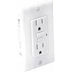 GFCI Receptacle: Duplex, 5-15R, 15 A, 125V AC, White, 2 Poles, Screw Terminals, Std Resist, 5-15