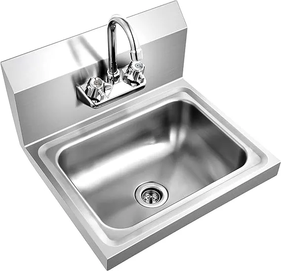 Giantex Stainless Steel Hand Washing Sink Commercial with Faucet Strainer Back ...