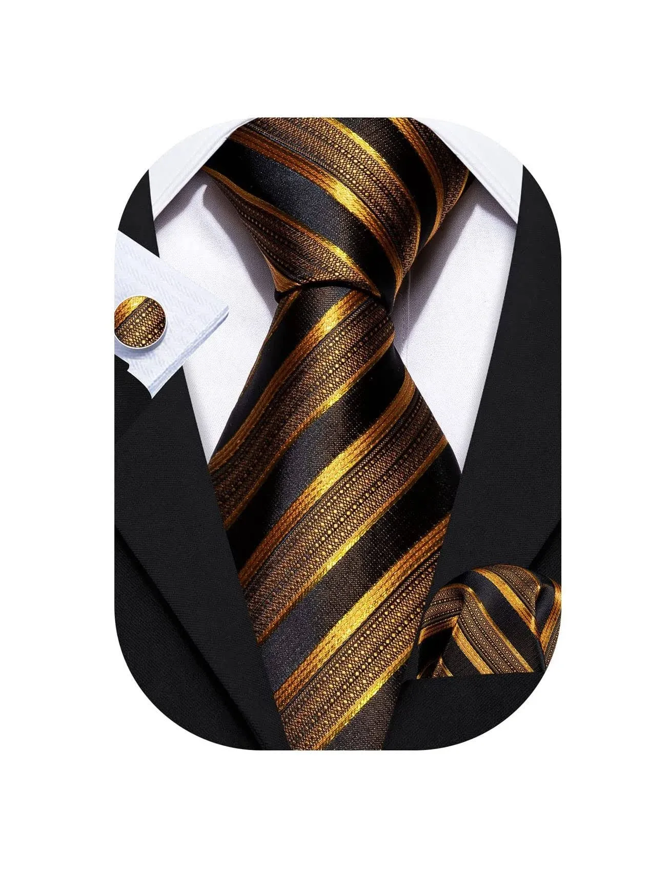 Barry.Wang Men Tie Set Handkerchief Cufflink Business Formal Neckties for Men Stripe Plaid