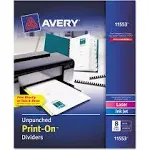 Avery Unpunched Print-On Dividers, White, 8 Tabs, 5 Sets (11553)