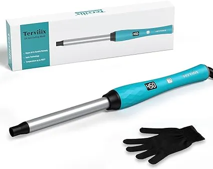 Terviiix Thin Curling Wand, 9mm Small Curling Iron Wand for Short & Long Hair, Argan Oil and Keratin Infused Ceramic Barrel Curler with Digital