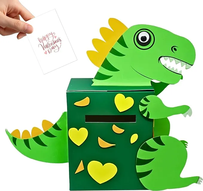 4E's Novelty DIY Dinosaur Valentines Card Box Craft Kit - Makes 1 Valentines Day Crafts for Kids, Valentine Mailbox for Classroom Exchange Party