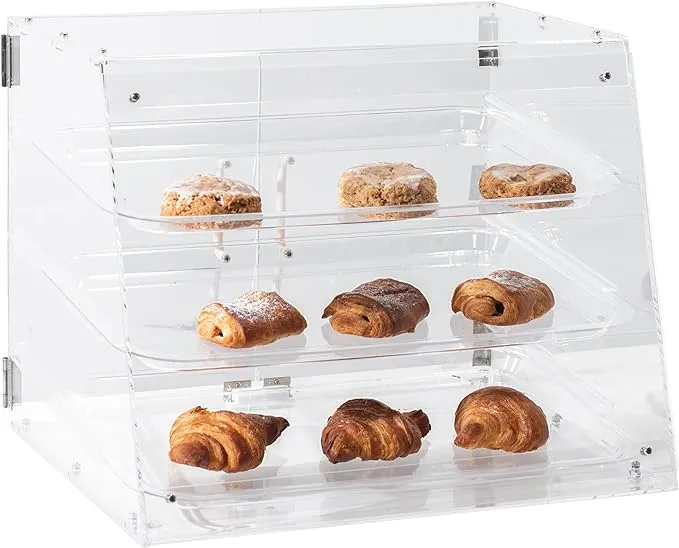 VIVO 3 Tray Acrylic Display Case, 21 x 17 x 16 inch, 3 Tier Commercial Countertop Pastry Display with Rear Door Access and Removable Shelves Candy-DSPY3