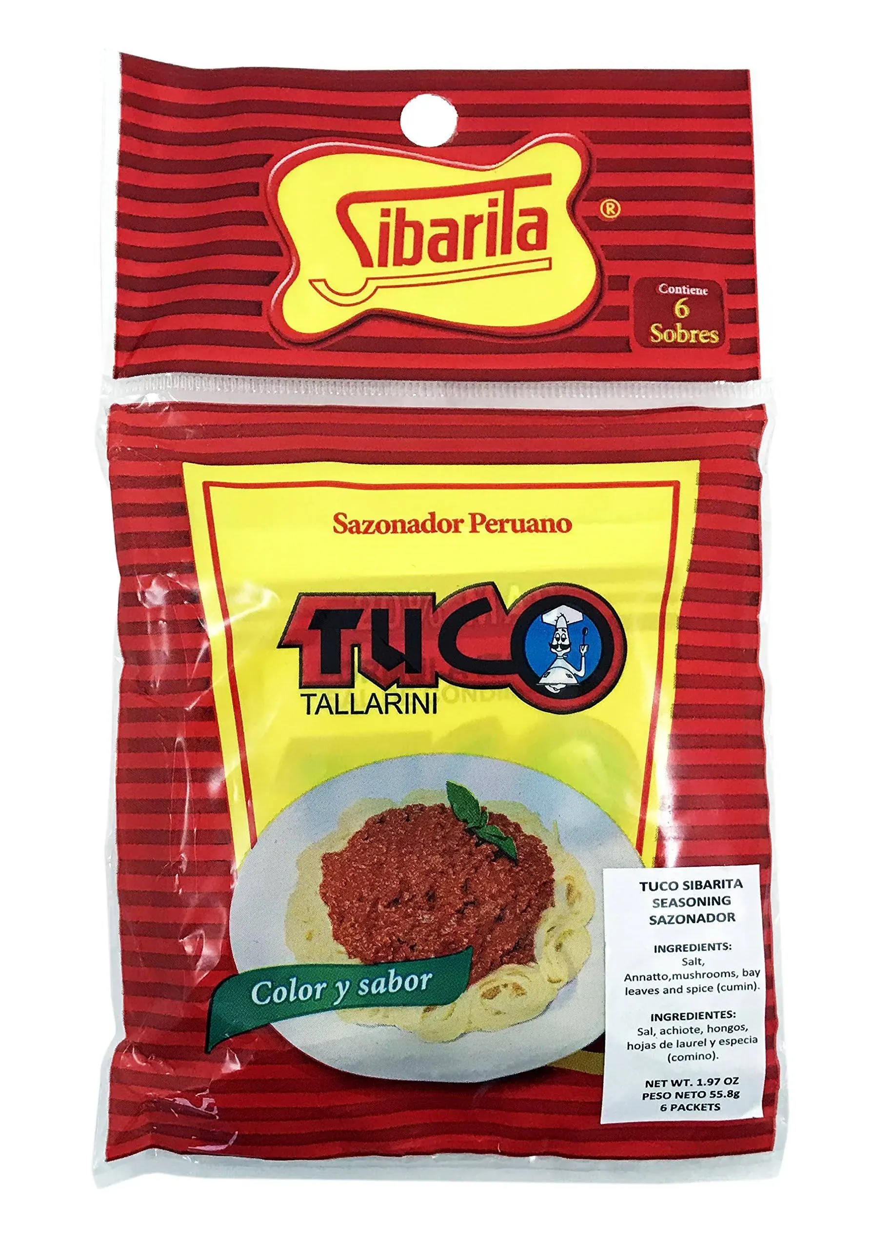 Sibarita Tuco Tallarin - Spaghetti Seasoning - Imported from Peru - 1.97 ounces - 6 Packets Inside