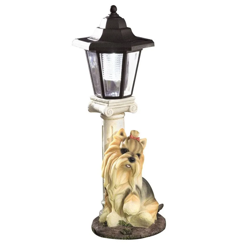 Ces Solar Yorkie Lanternsolar Powered Garden Lantern Resin Dog Sculpture With Le