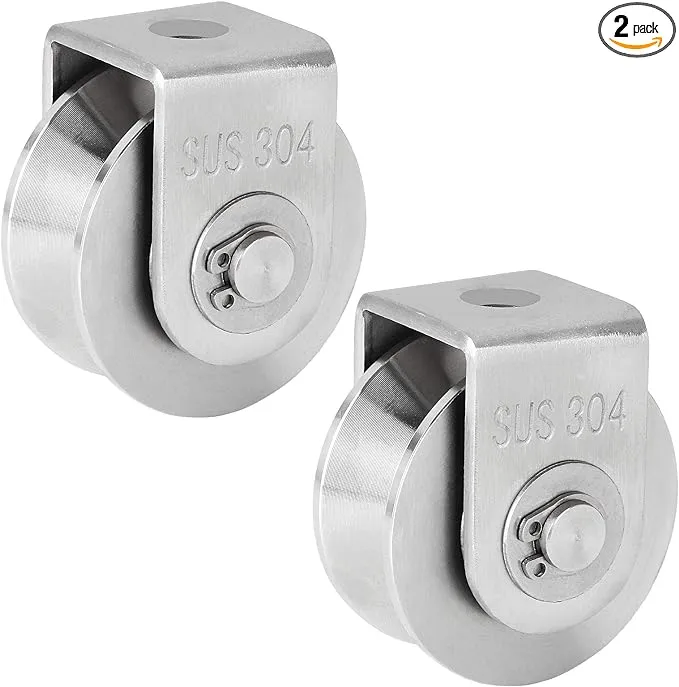 Ziqi 2pcs V Type Pulley Roller 304 Stainless Steel Pulley Block Duplex Bearing ...