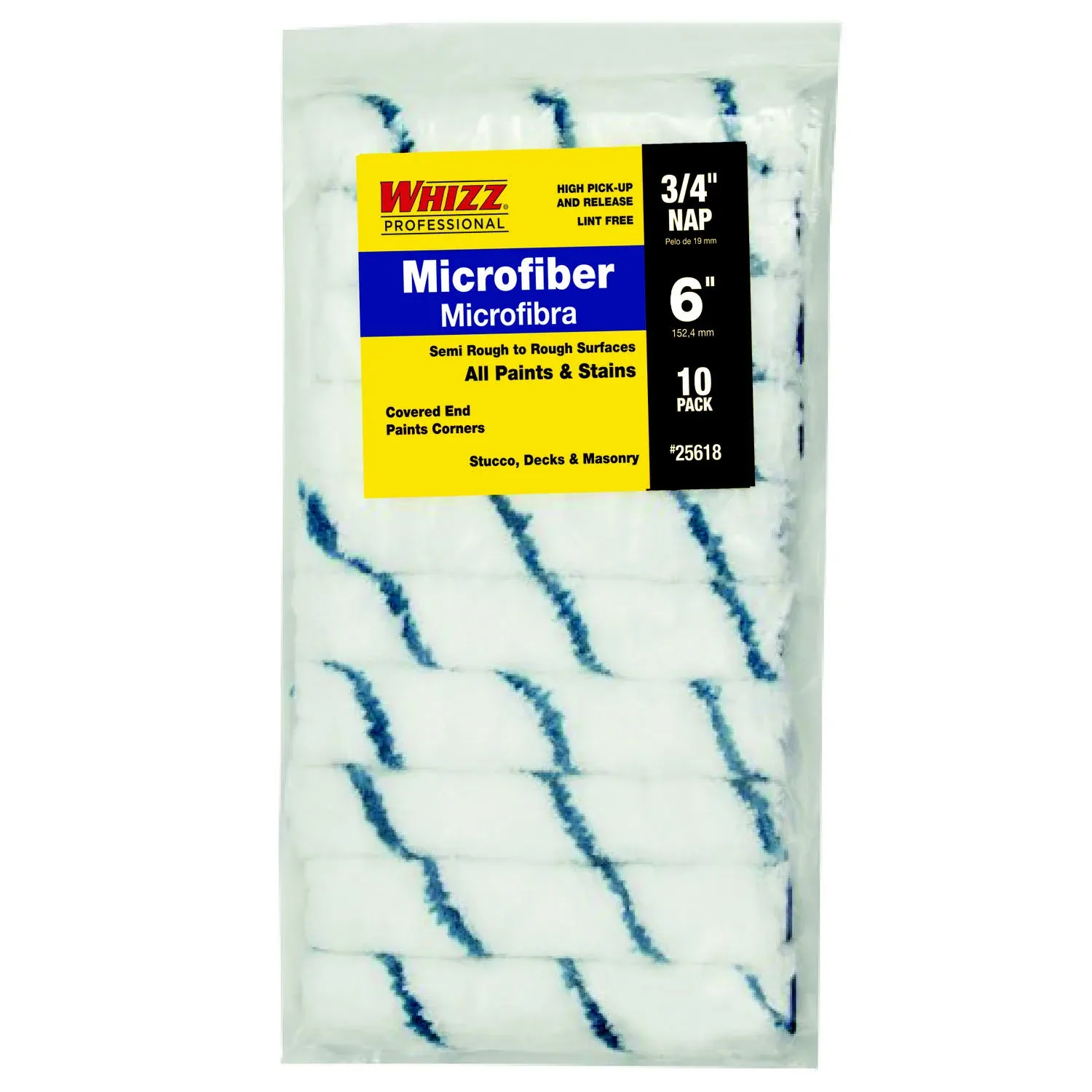 Whizz 25618 6" Microfiber Blue Stripe 3/4" Nap Mini Roller 10Pk