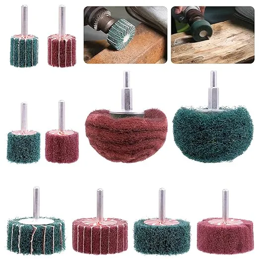 Mardatt 10Pcs Non Woven Abrasive Buffing Pads Wheels Drill Attachment Set, Scouring Pads Wheel with 1/4" Shank, Rotary Buffer Tool Accessories for Polishing Mirror Stainless Steel Copper Aluminum