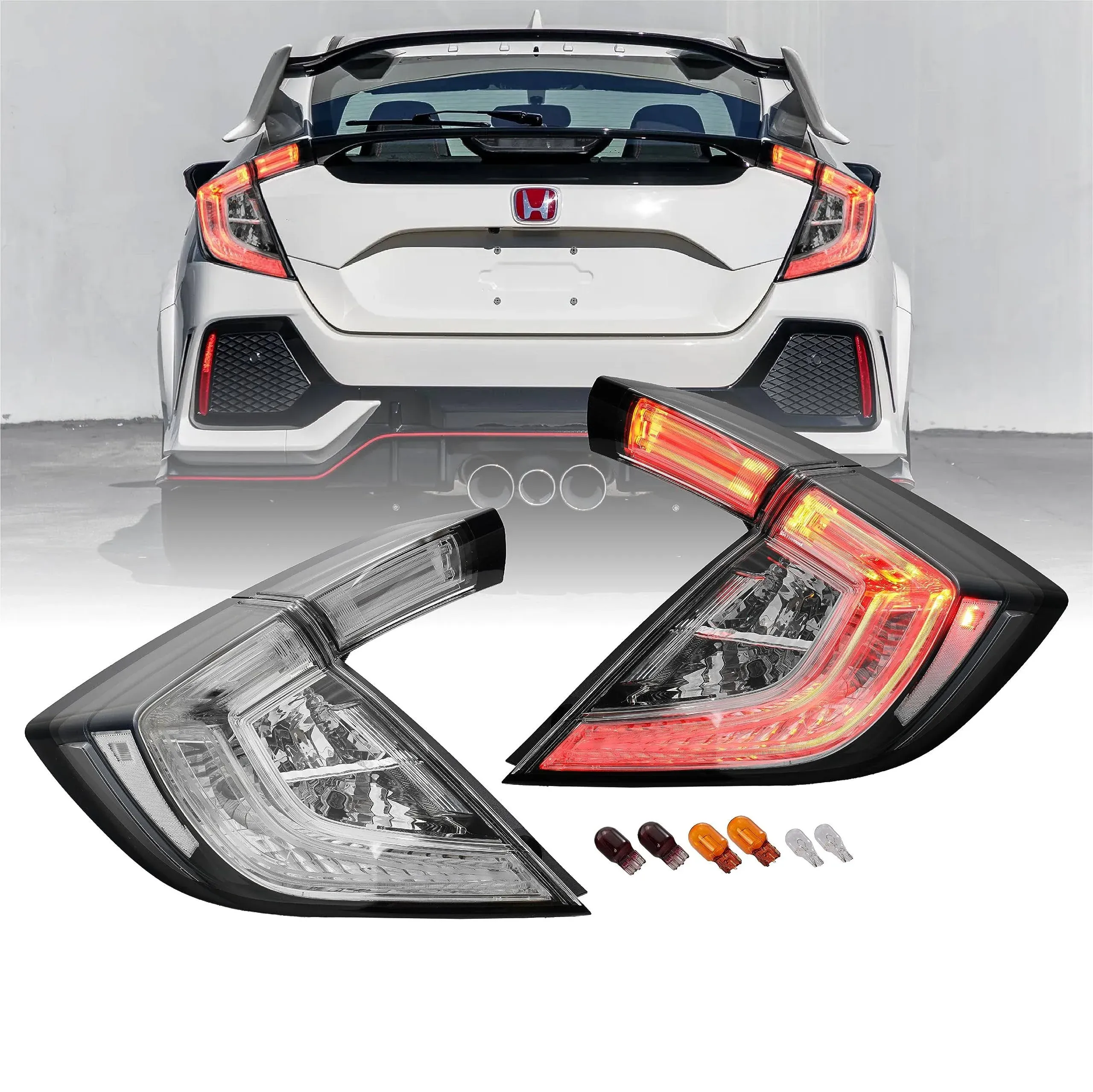 1990-1991 Honda Civic 4D Sedan JDM SiR Style All Clear Tail Light + Black Center Panel Wrap