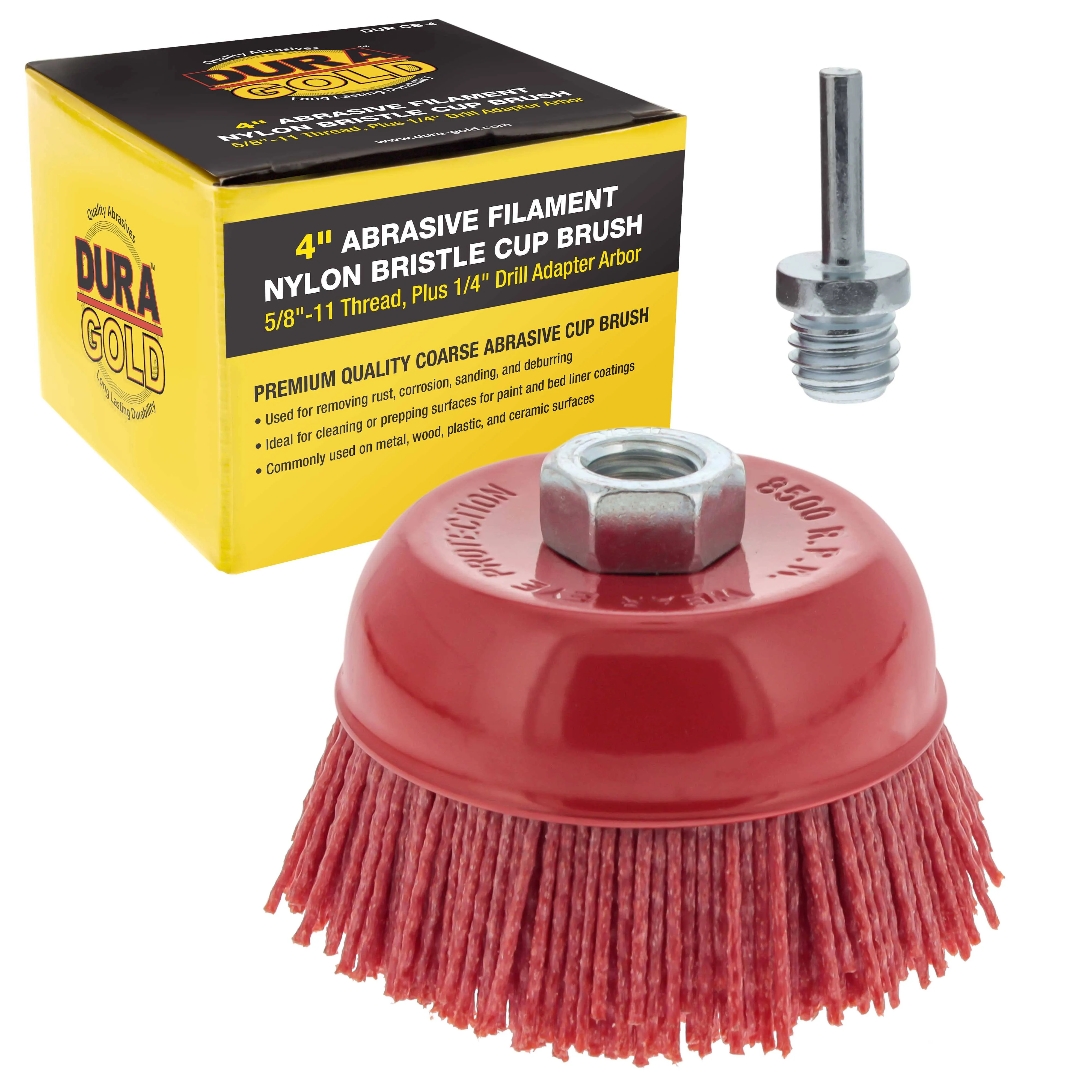 4&#034; Abrasive Filament Nylon Bristle Cup Brush, Sanding Scuffing, 5/8&#034; Thread 1/4&#034;