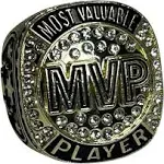 Express Medals Champion Gold MVP Most Valuable Player Trophy Ring Award Gift Prize with Display Neck Chain and Stand Championship Rings