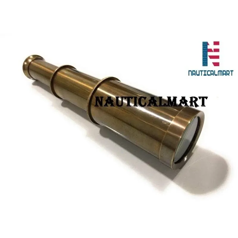 NauticalMart Marine Brass Telescope 6" in Antique Finish with Leather Case Brass ...