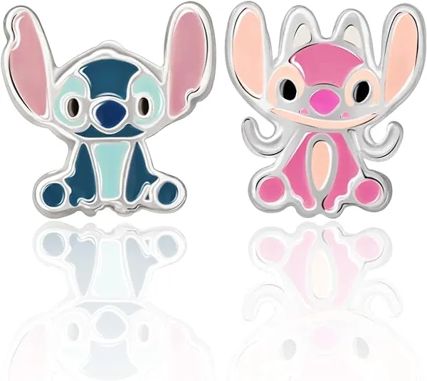 Disney Girls Lilo &amp; Stitch Sterling Silver Stitch and Angel Mismatch Stud Earrin