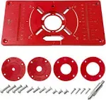 Aluminium Router Table Insert Plate Table for Woodworking Benches Router Plate Wood Tools Milling Trimming Machine with Rings (Red 13inches)