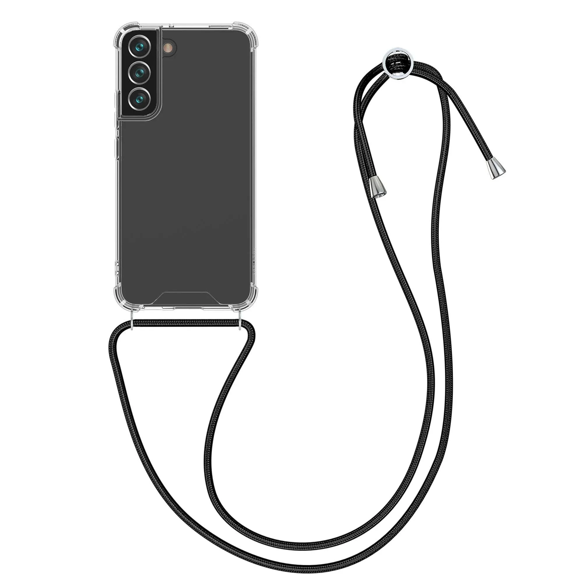 kwmobile Crossbody Case Compatible with Samsung Galaxy S22 Plus Case - Clear TPU Phone Cover w/Lanyard Cord Strap - Black/Transparent