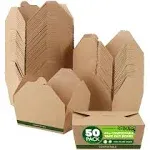 (Set of 50) 45Oz Food Compostable Take Out Containers Disposable, Medium Microwa