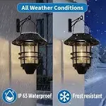 2 Pack Solar Lantern Lights Outdoor, Hanging Waterproof Porch Wall Lights Metal Glass Solar Lantern,Outdoor Solar Lights for Garden,Porch,Fence,Yard