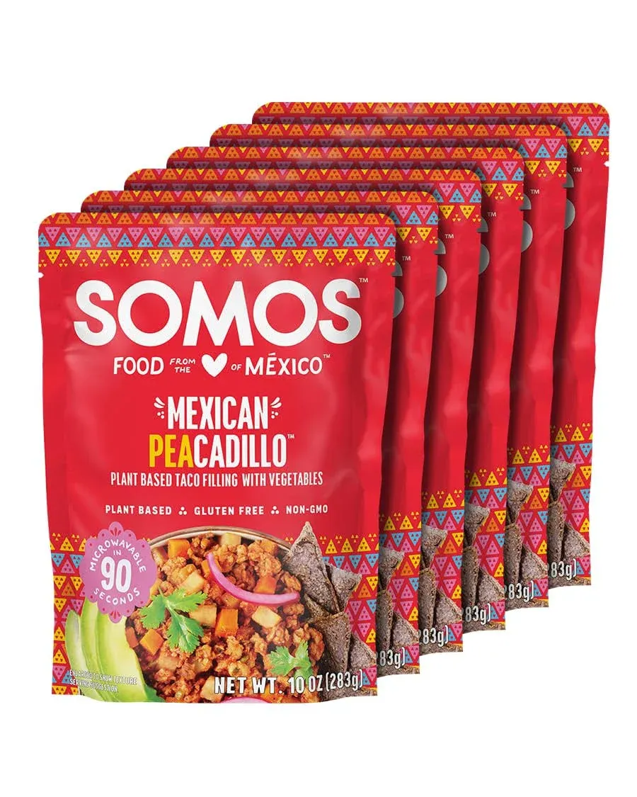 SOMOS Plant Based Taco Filling with Vegetable – Gluten Free, Non-GMO, Vegan & Microwavable Meals Ready to Eat - Delicious, Healthy & Convenient | 10 oz Pouch (Pack of 6) (Mexican Peacadillo)