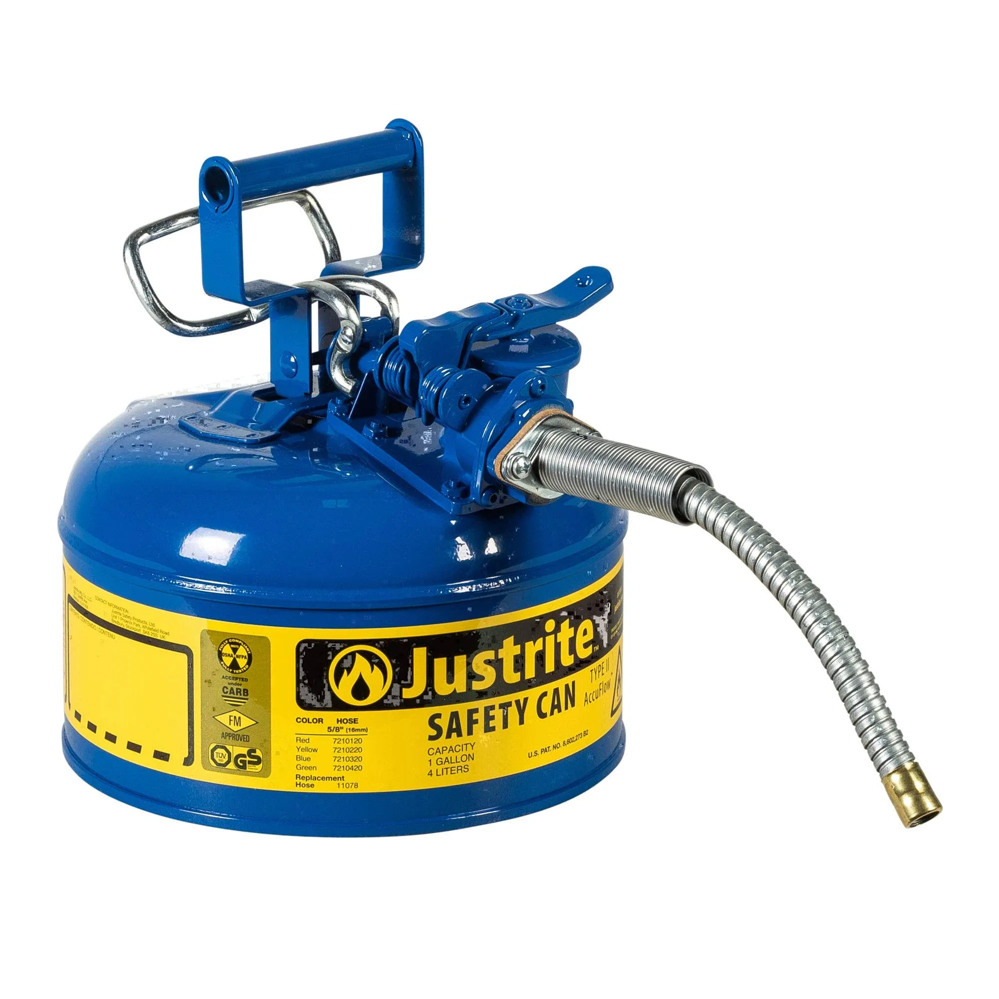 Justrite Type II AccuFlow 1 Gallon 5/8" Hose Steel Safety Can