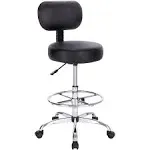 Drafting Chair with Back, Adjustable Foot Rest Rolling Stool, Multi-Purpose Office Desk Chair, Thick Seat Cushion - Black