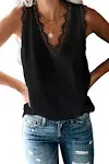 BLENCOT Women Lace Trim Tank Tops V Neck Casual Sleeveless Blouse Vest Shirts ...