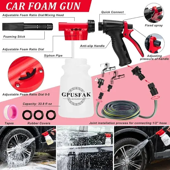 GPUSFAK 26pcs Car Wash Cleaning Kit with Foam Gun Sprayer Detailing Brushes ...