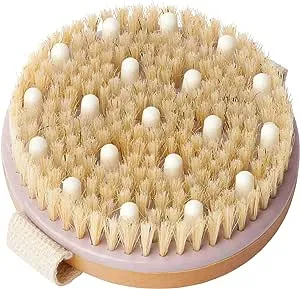 MainBasics Dry Brushing Body Brush for Lymphatic Drainage, Dry Skin, Cellulite, Blood Circulation with Exfoliating Natural Bristles and Massage Nodes for Flawless Skin