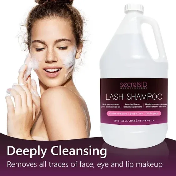 Professional Lash Shampoo for Lash Extensions - Lash Shampoo Bulk in 1 Lash Shampoo Gallon - Premium Lash Extension Shampoo & Lash Wash w/ 50 Lash Aftercare Cards - 1Gal, Bubble Gum