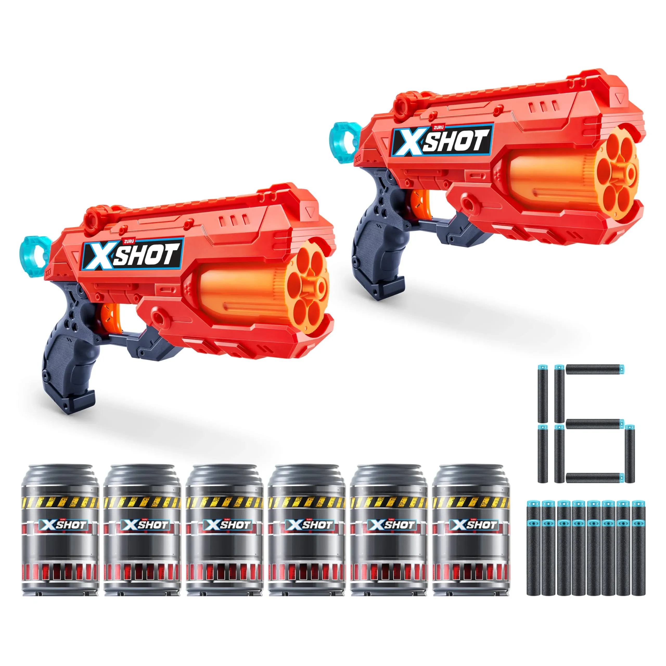 Excel Double Reflex 6 (2 Pack + 16 Darts + 6 Shooting Targets) by ZURU, XShot Red Foam Dart Blaster, Toy Blaster, Rotating Barrels, Toys for Kids, Teens, Adults (Red)