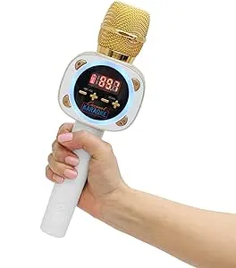 Carpool Karaoke Machine for Kids & Adults, Carpool Karaoke The Mic 1.0 by Singing Machine - Wireless & Bluetooth Karaoke Microphone with Mic Volume, Echo Controls as White Elephant Gift, Gold & White