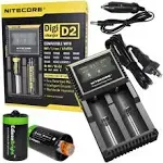 NITECORE 2 Bay 0.5A NiMH/NiCd Li-ion IMR LiFePo4 USB Battery Charger D2 NC-D2EU