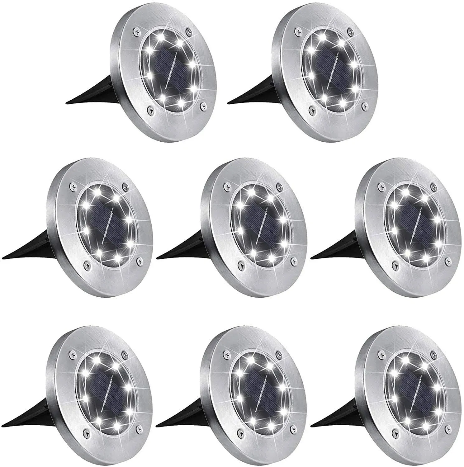 8 Pack Solar Ground Lights 8 LEDs Disk Lights Outdoor for Garden Lawn Waterproof