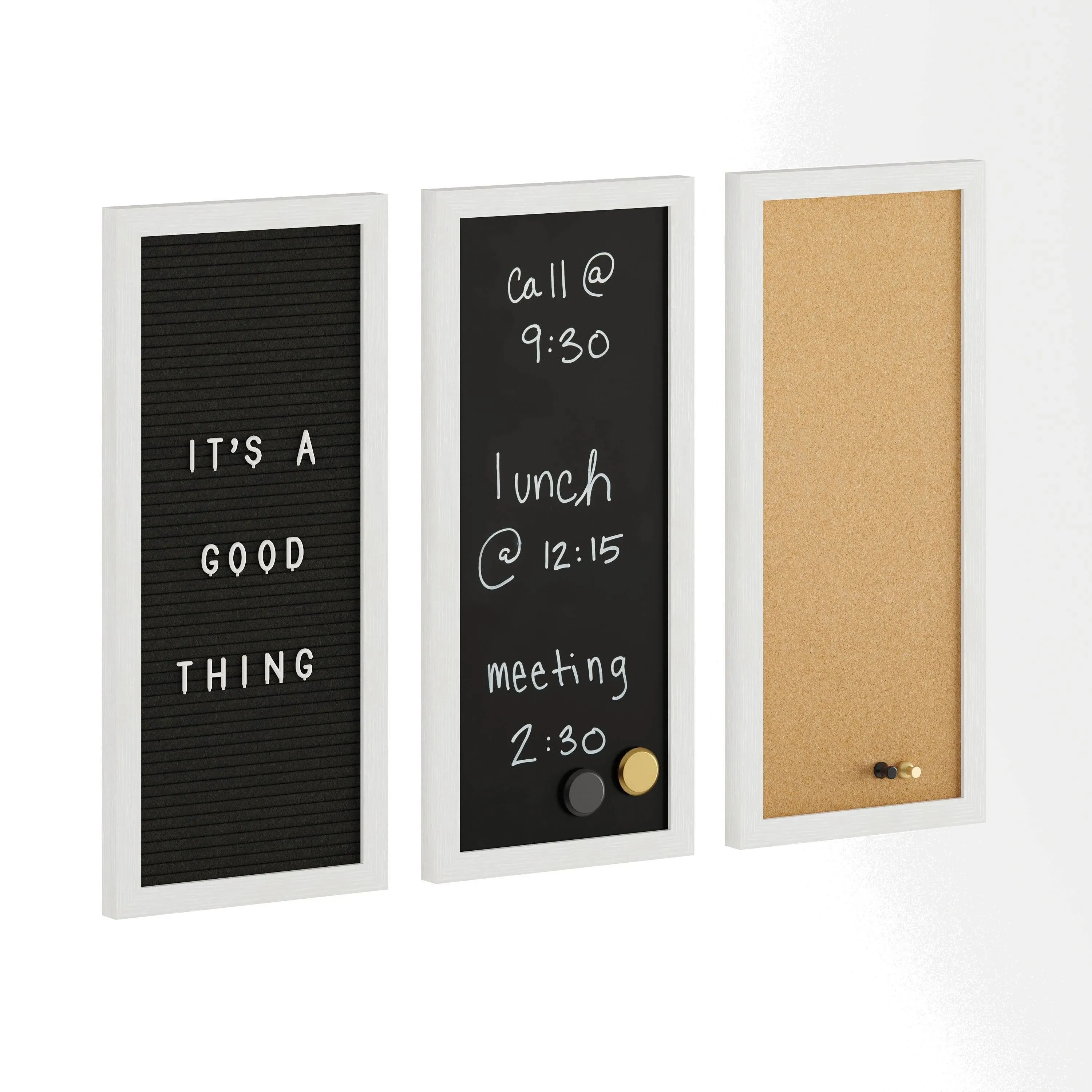 Everette Cork Board, Chalk Board, Letter Board Set with Included Push Pins, M...